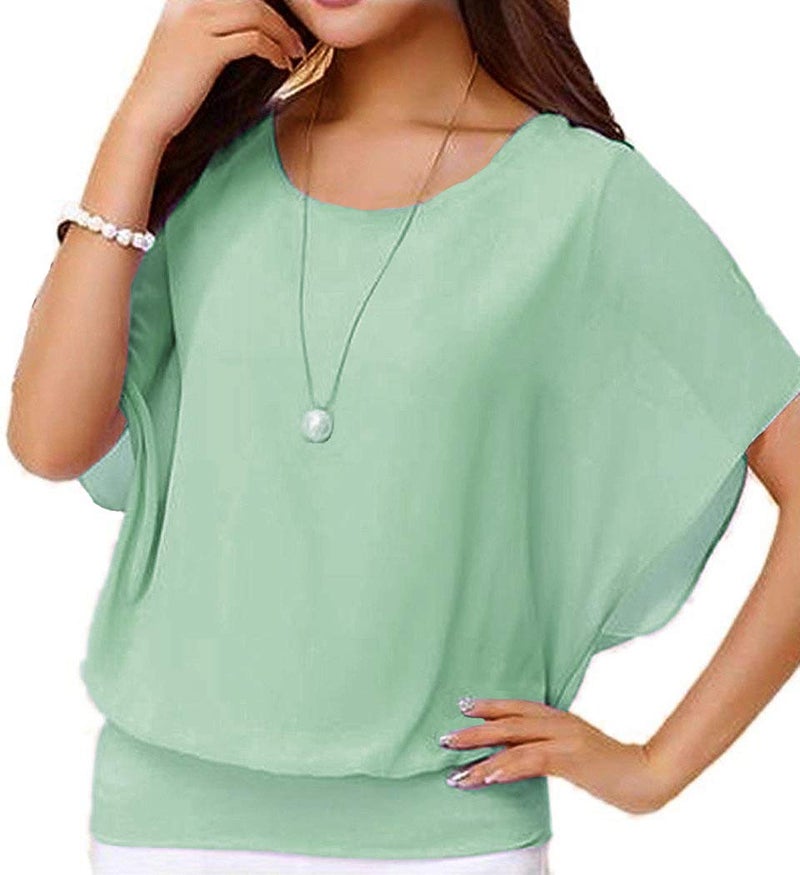 VIISHOW Women's Loose Casual Short Sleeve Chiffon Top T-Shirt Blouse (Medium, Green) - Image 1